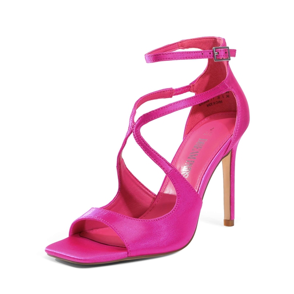 Cross Strappy Stiletto Heels - HOT PINK-SATIN -  0